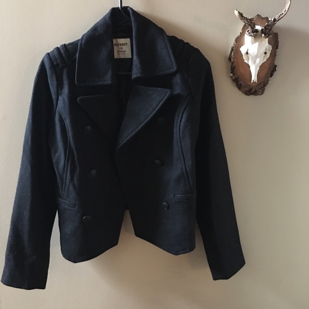 Old Navy Black Wool Military Style Coat